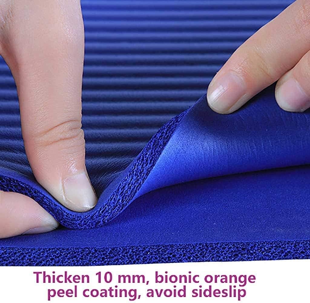 Close-up of a blue mat with text about thickness and coating