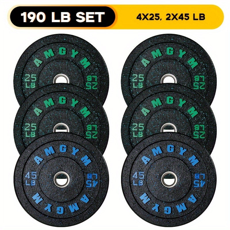 Set of weight plates with labels on a white background