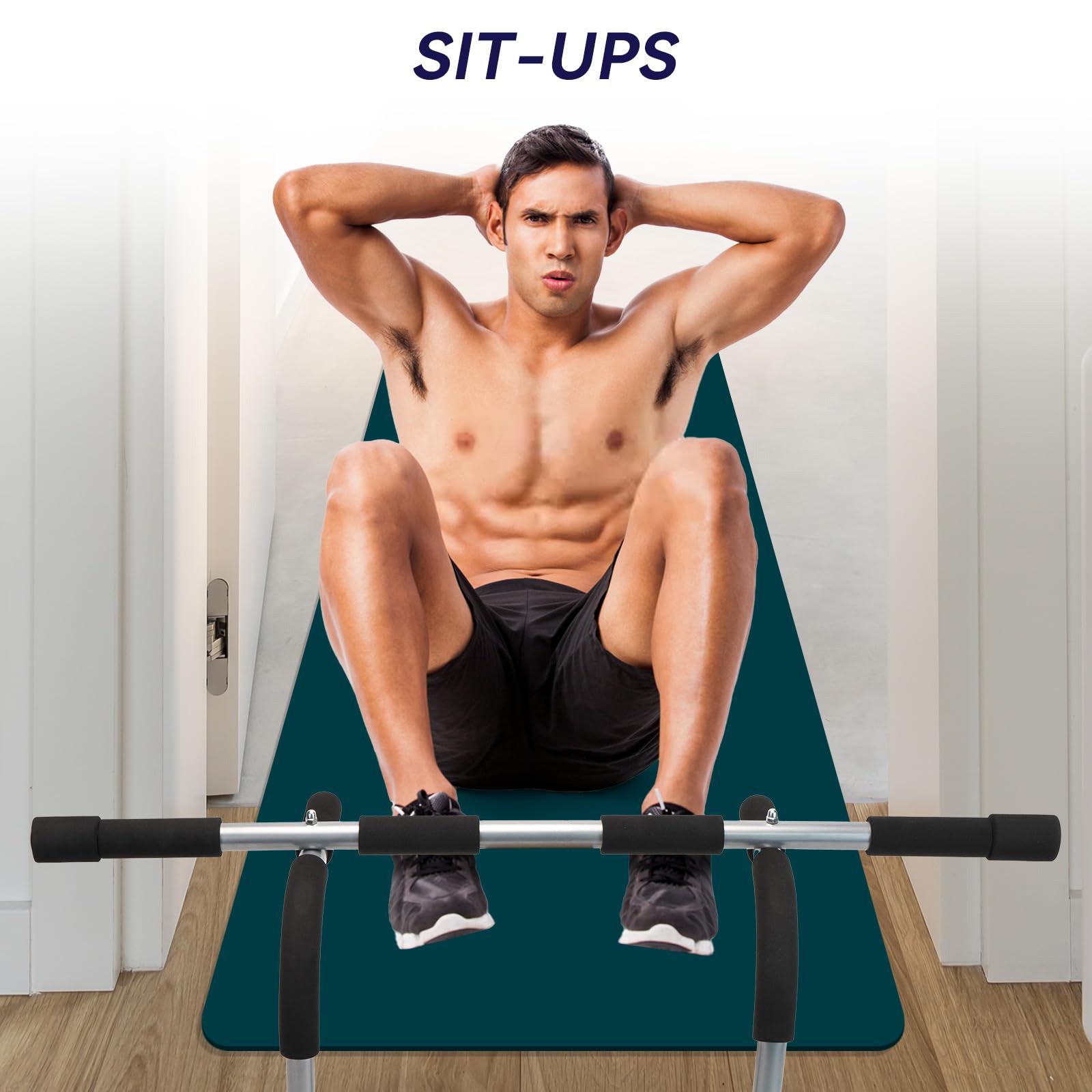 Man performing sit-ups on a fitness mat with a Pull Up Bar For Doorway