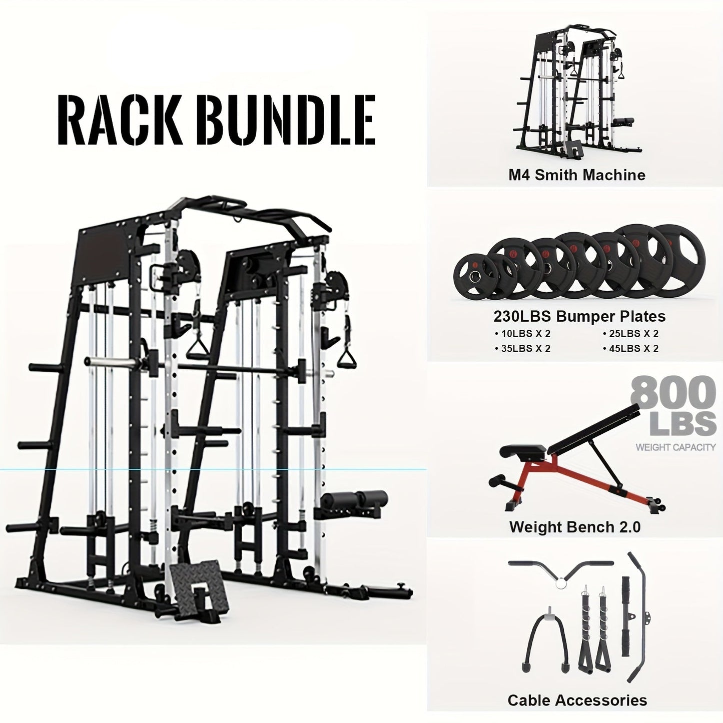 Smith machine bundle with components on a white background