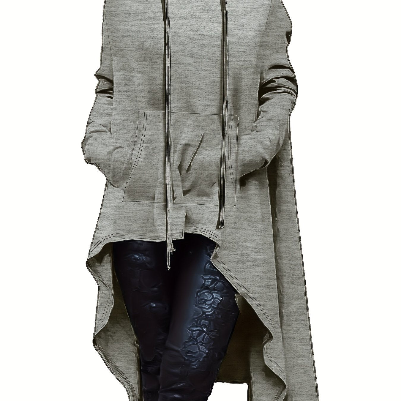 A woman wearing a grey women’s oversized hoodie sold by 100 Spartans
