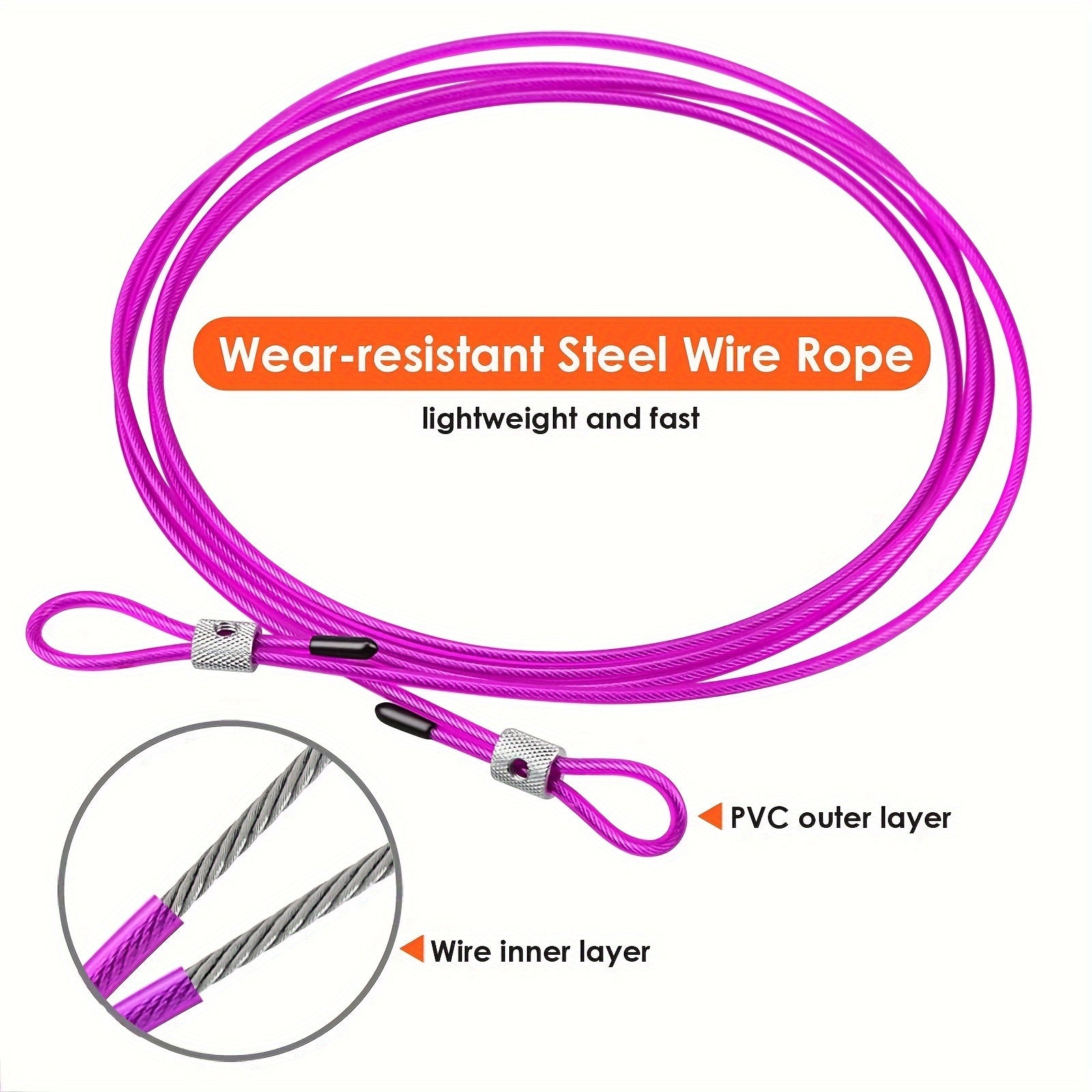 Pink wear-resistant steel adjustable skipping rope detailed diagram on a white background