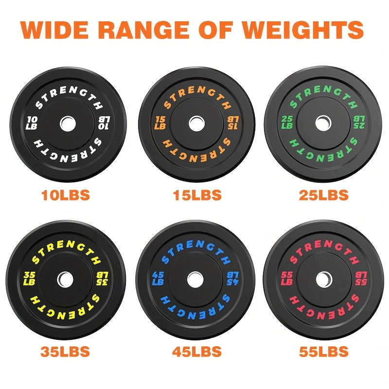 Set of black weight plates with labeled weights on a white background