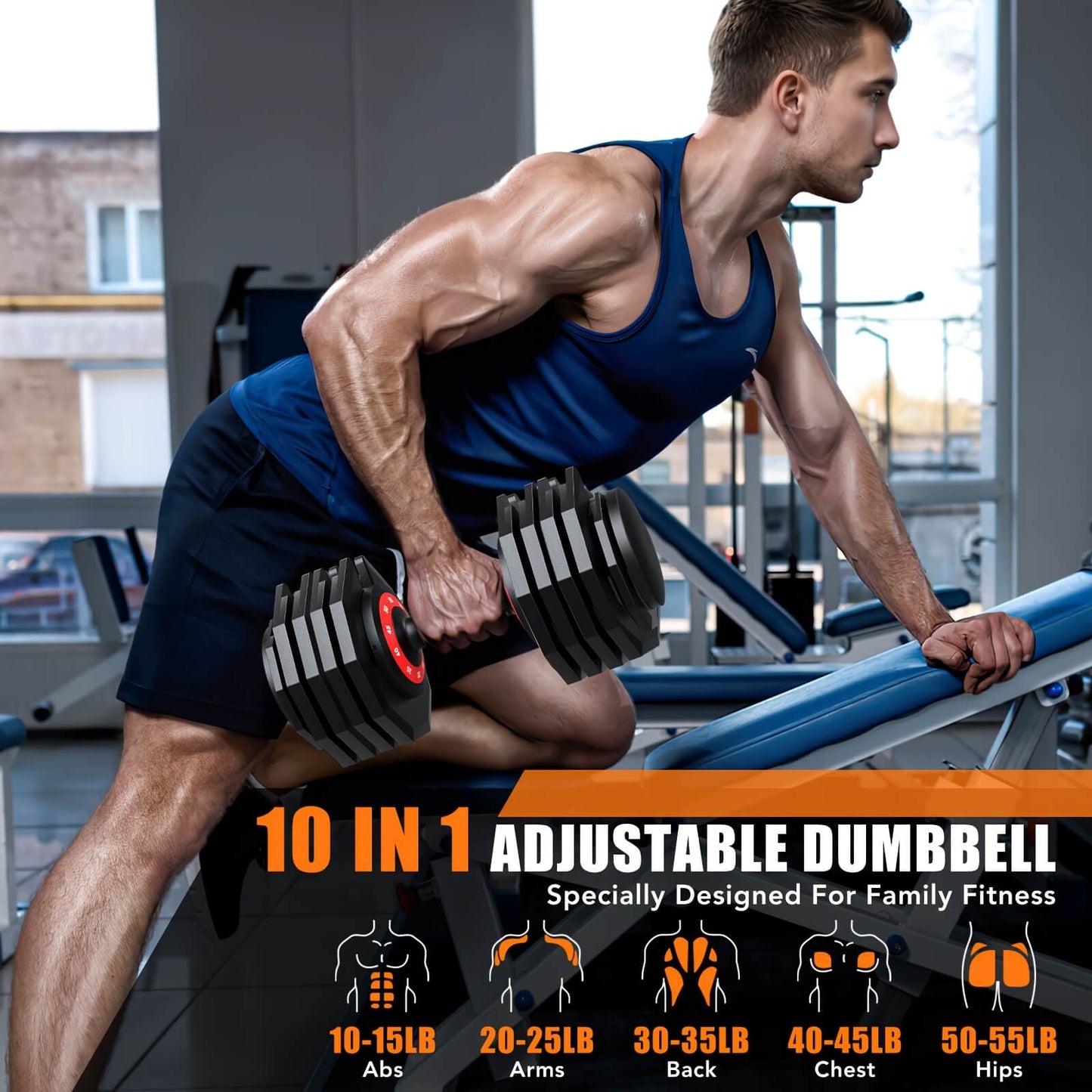 A man working out with a pair of core home fitness adjustable dumbbell set sold by 100 Spartans