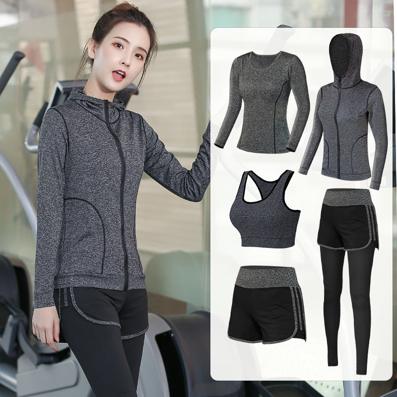 Woman wearing a gray 5 Piece Yoga Clothes For Women