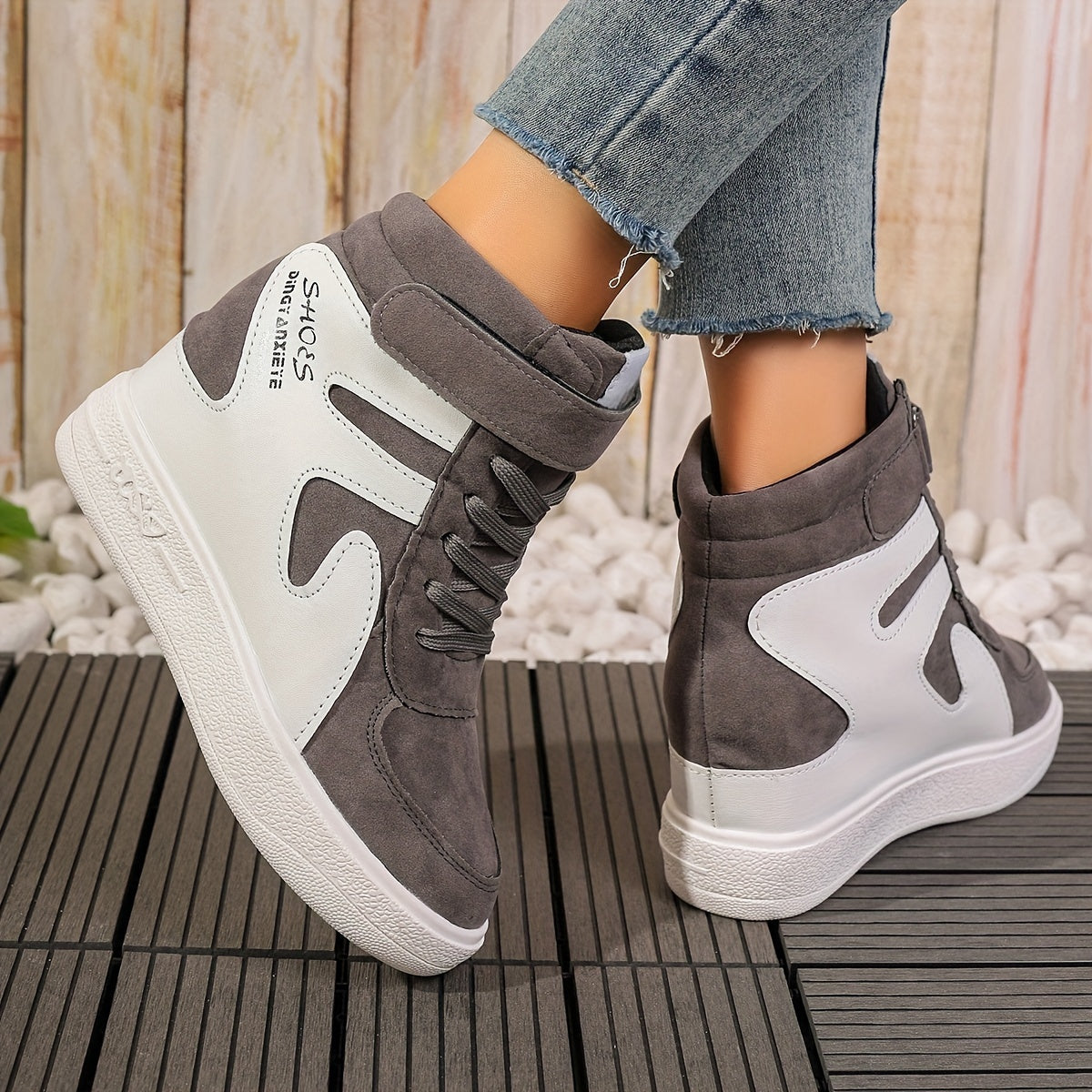 Grey and white Women's Wedge Heel Sneakers sold by 100 Spartans