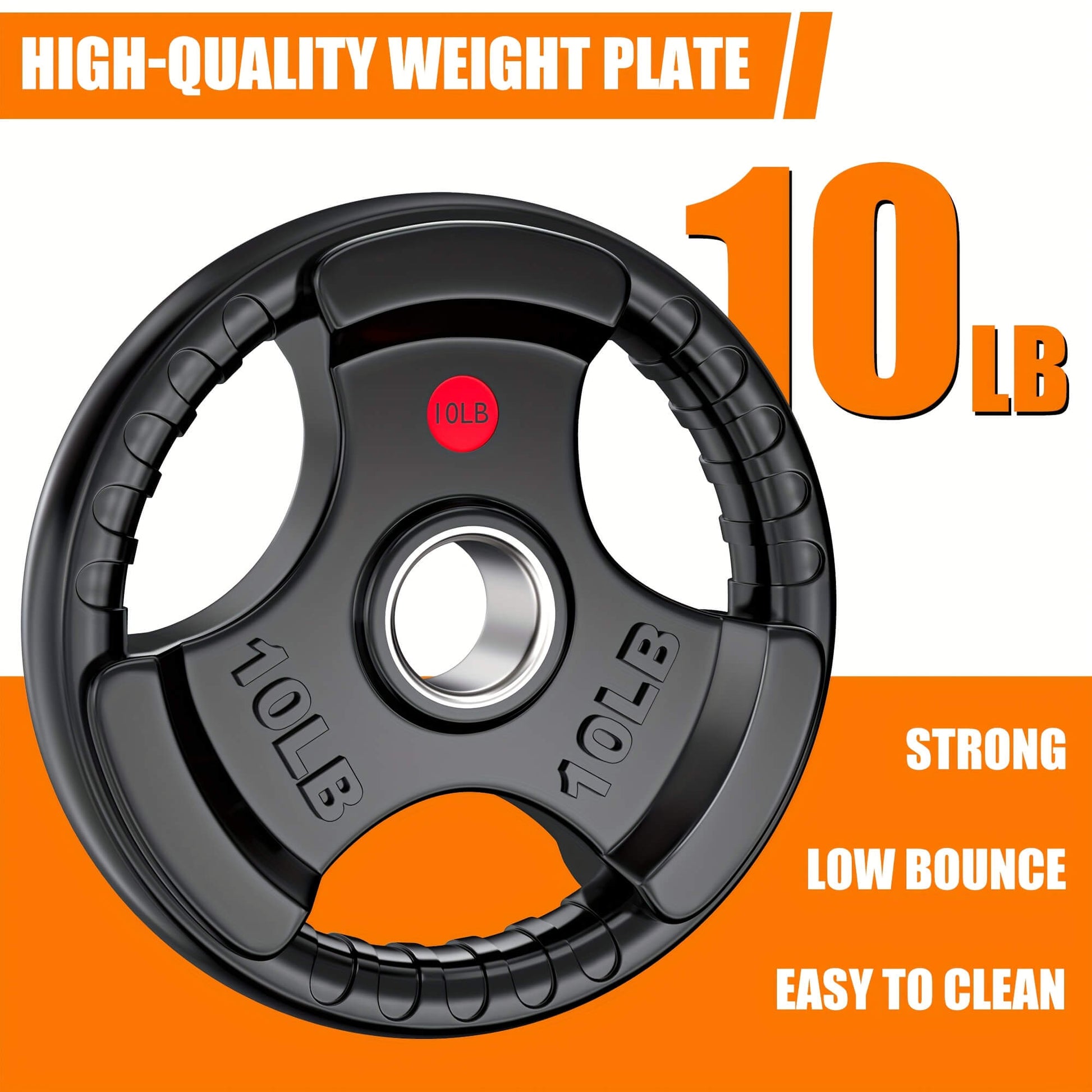 10 lb weight plate with text on an orange background