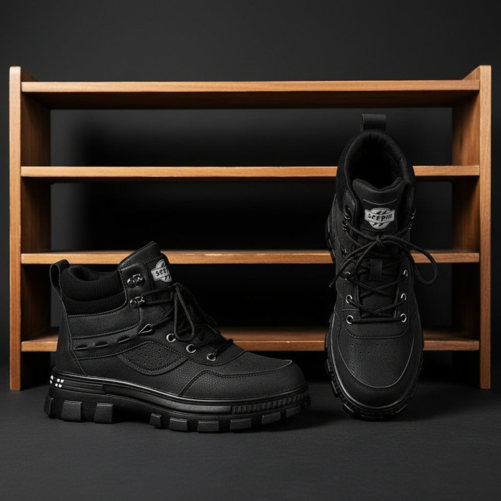 A pair of black Martin high top boots