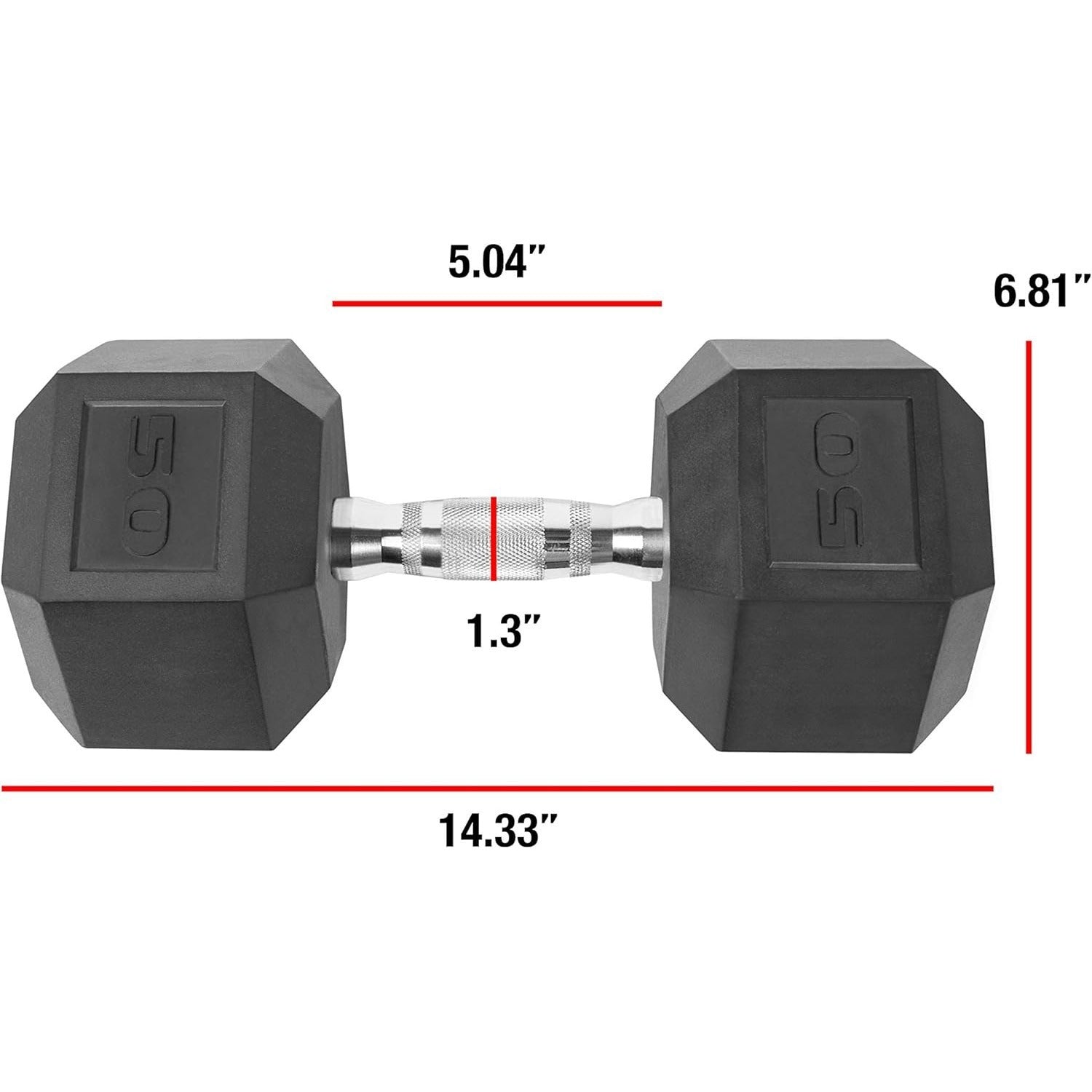 Hexagonal dumbbells with measurements on a white background
