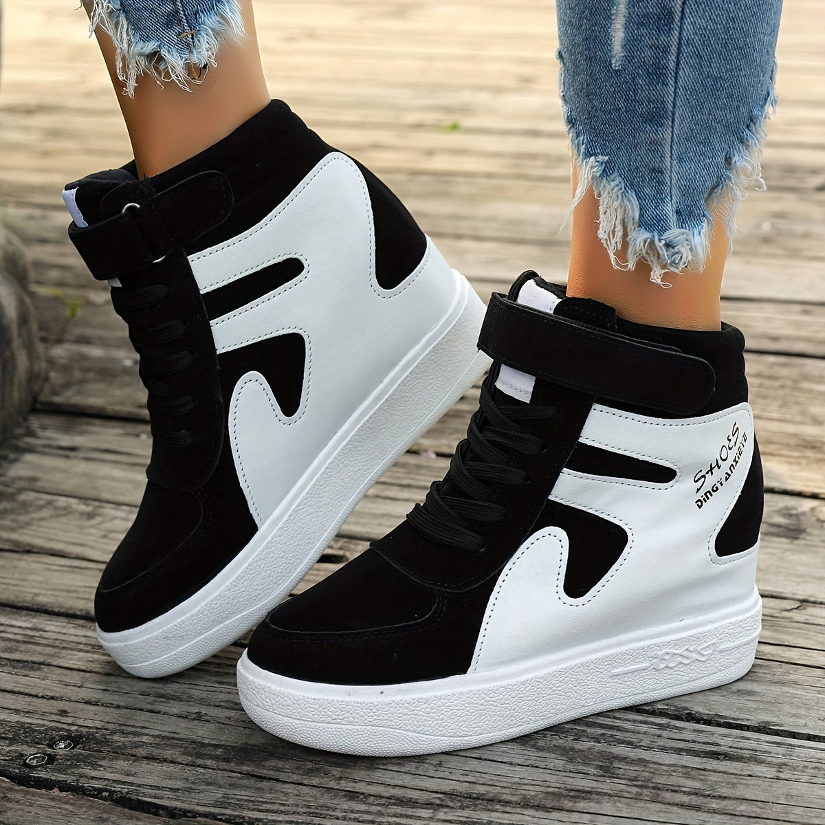 White and black Women's Wedge Heel Sneakers sold by 100 Spartans