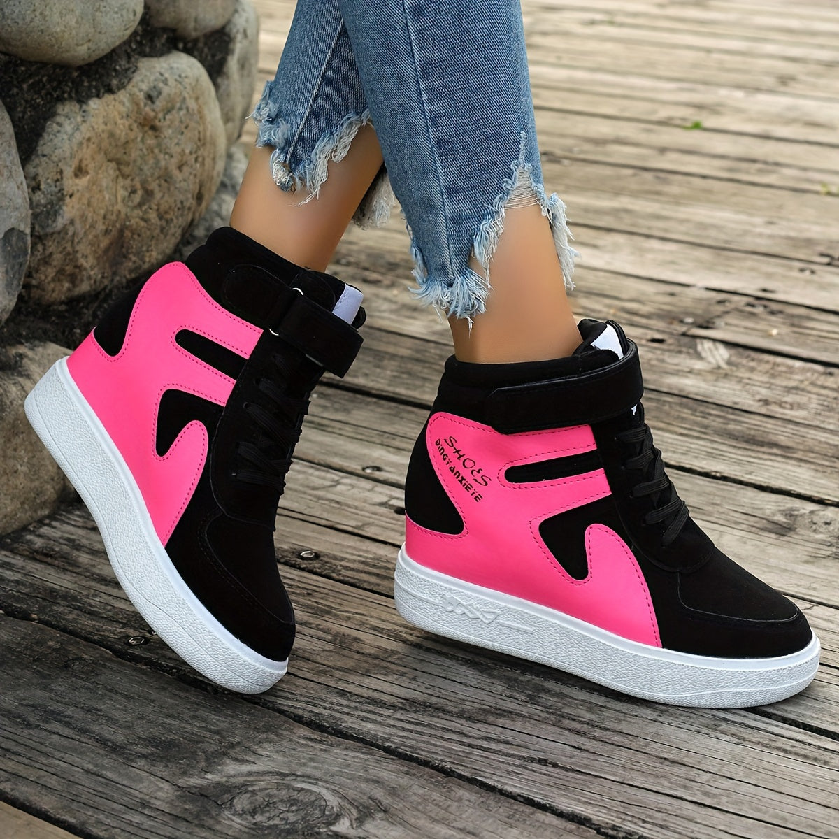 Pink and black Women's Wedge Heel Sneakers sold by 100 Spartans