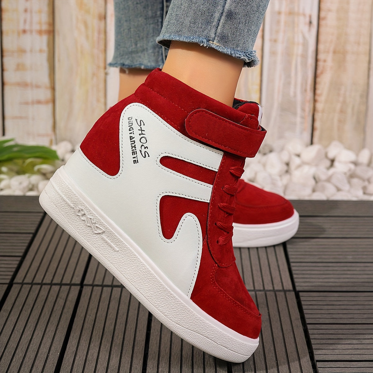 Red and white Women's Wedge Heel Sneakers sold by 100 Spartans