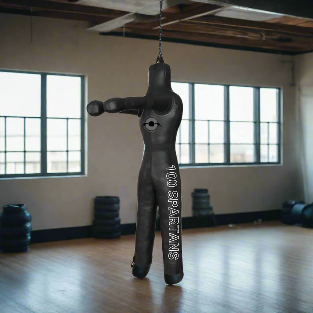A black humanoid punching bag sold by 100 Spartans