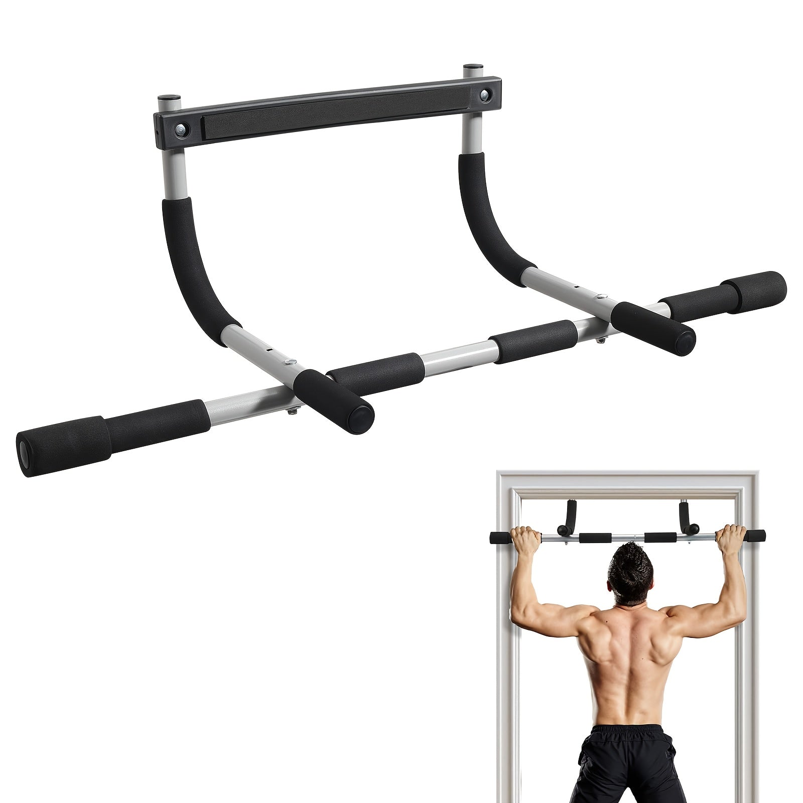 Pull Up Bar For Doorway with a person using it on a white background
