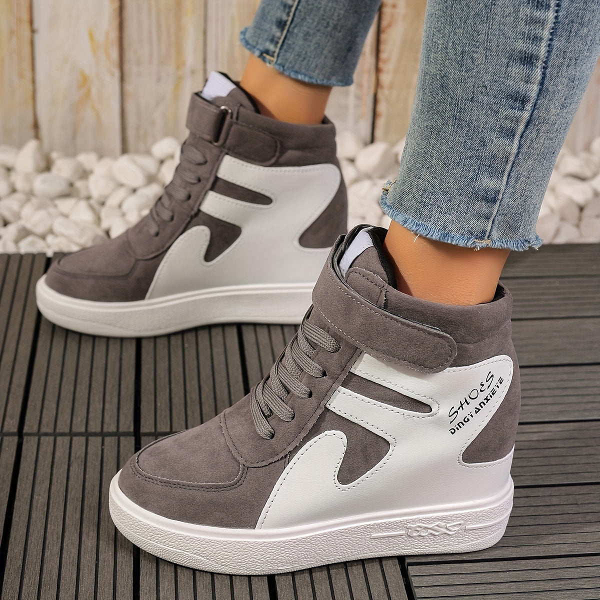 Grey and white Women's Wedge Heel Sneakers sold by 100 Spartans