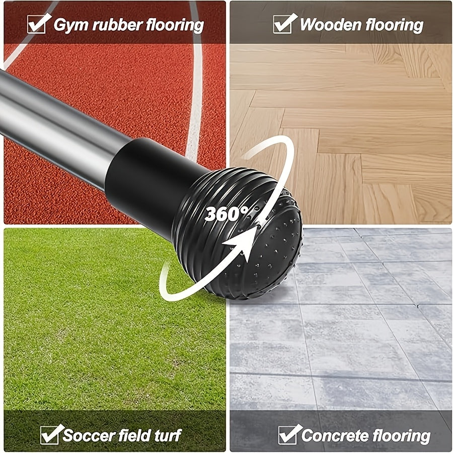 Collage of different flooring types with a Landmine Attachment for Barbell labeled '360°'.