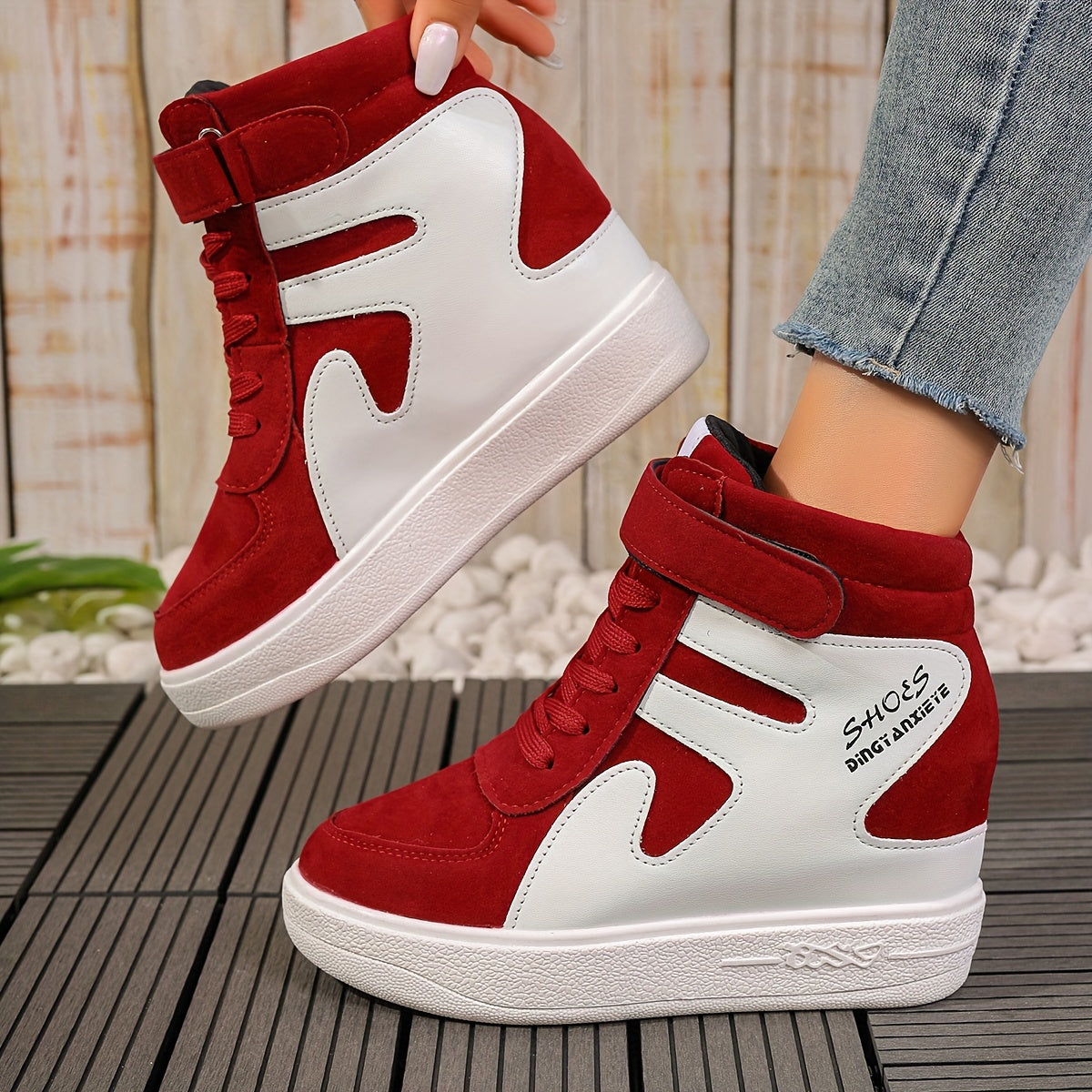 Red and white Women's Wedge Heel Sneakers sold by 100 Spartans