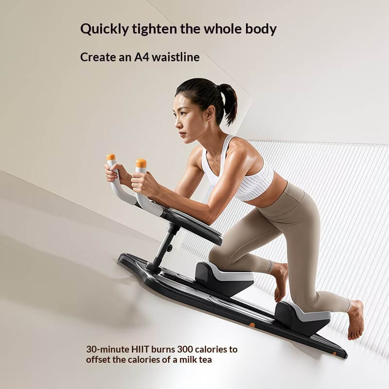 A woman working out with a crawl & spine twist and stretch trainer