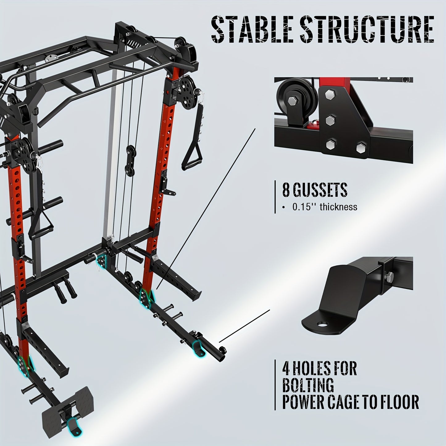 Smith machine with stable structure features on a light gray background