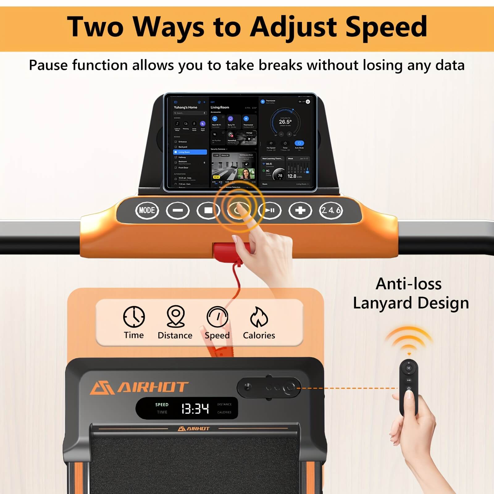 The speed adjustment dial of an Airhot 2-in-1 under desk treadmill