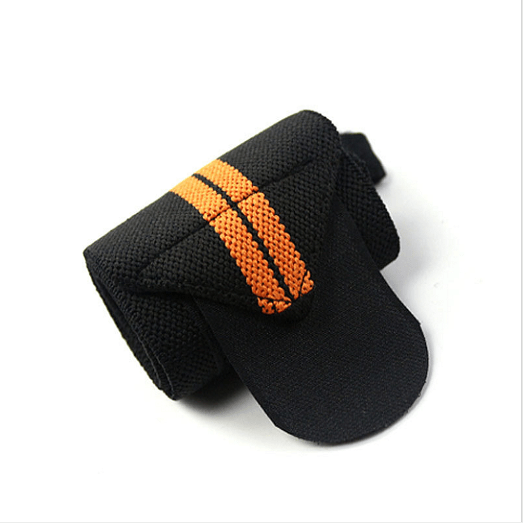 Black wrist wrap with orange accents on a white background