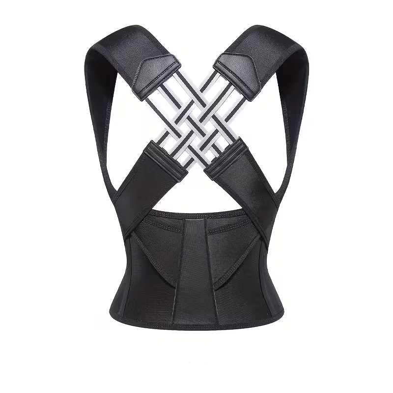 Black posture corrector brace with a woven back support design, shown from the back on a white background with 'XXL' text below.