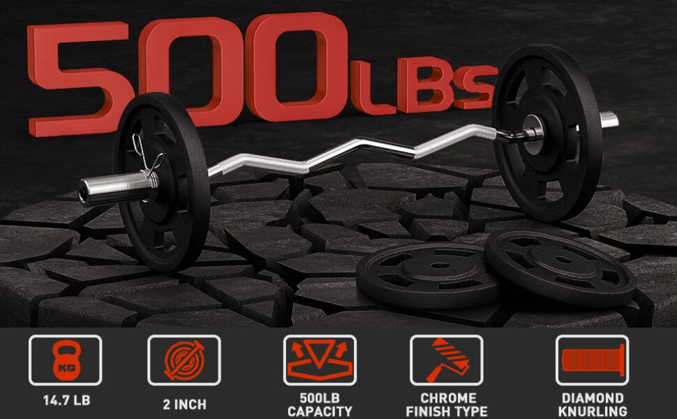 Barbell with weights and '500 lbs' text on a dark background