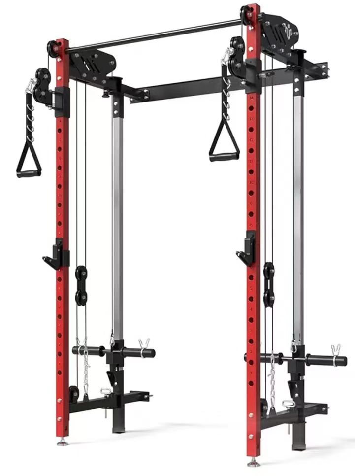 Red and black folding power cage on a white background