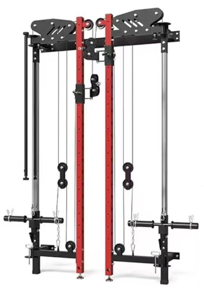 A folding power cage with red cables on a white background