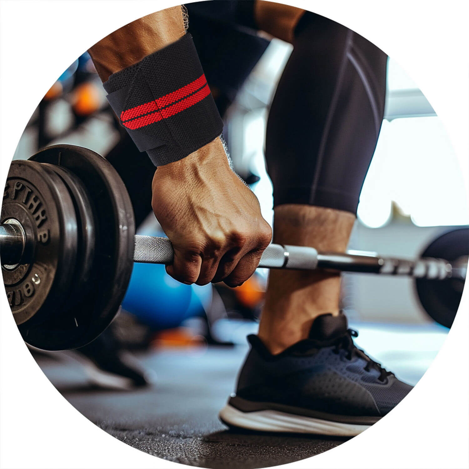 Person lifting a barbell with weights in a gym setting