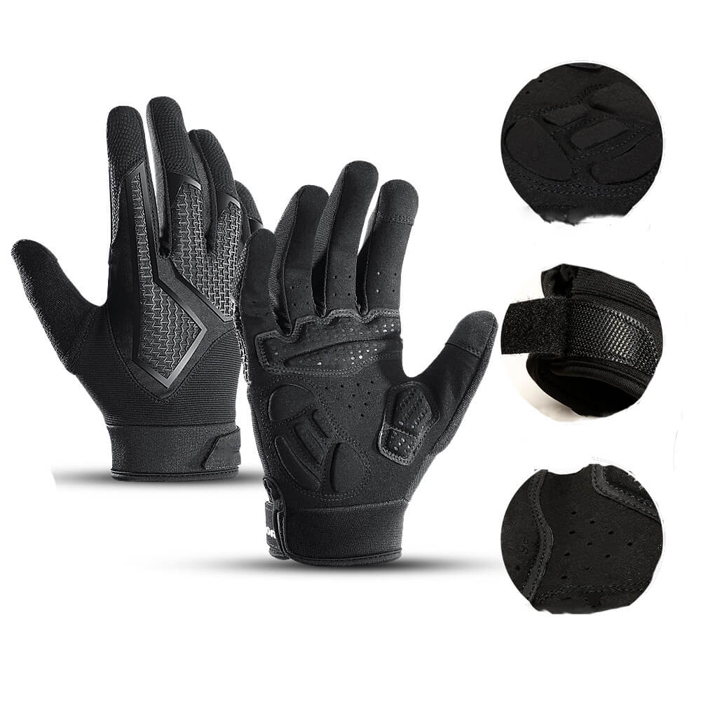 Black  full finger workout gloves with additional components on a white background