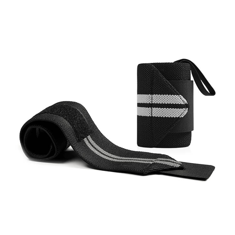 Black wrist wrap with reflective stripes on a white background