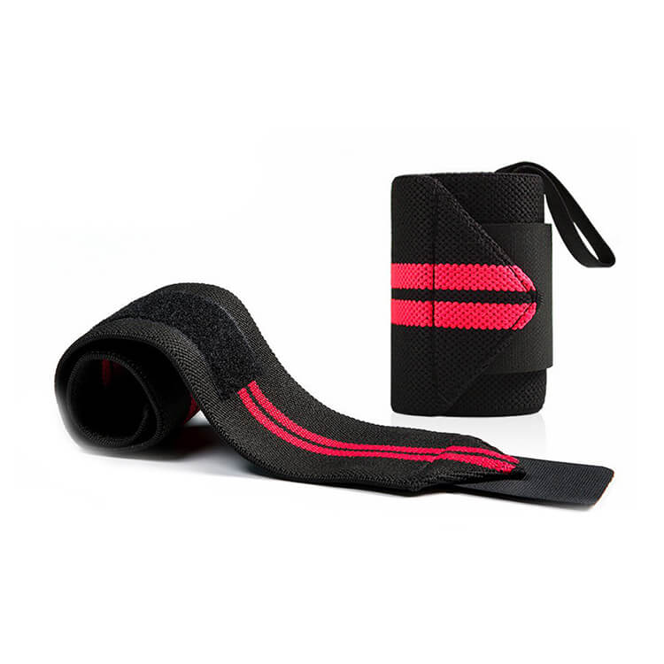 Black wrist wrap with red stripes on a white background