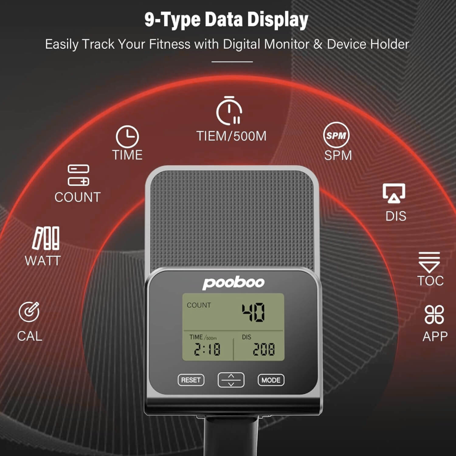 The monitor of a magnetic rowing machine