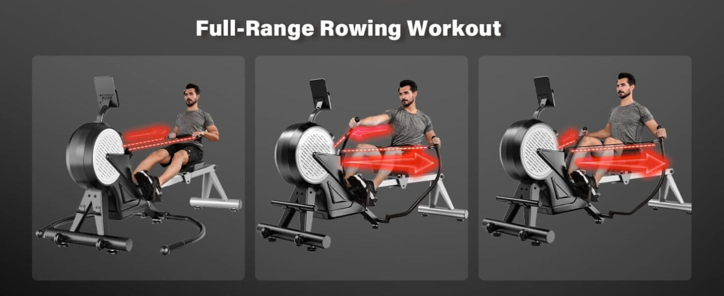 A man doing different workouts with a magnetic rowing machine