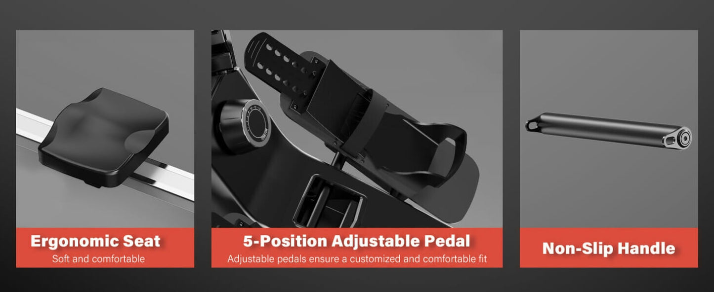 The different components of a magnetic rowing machine