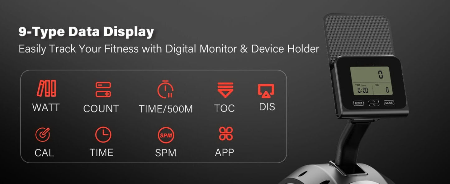 The monitor of a magnetic rowing machine