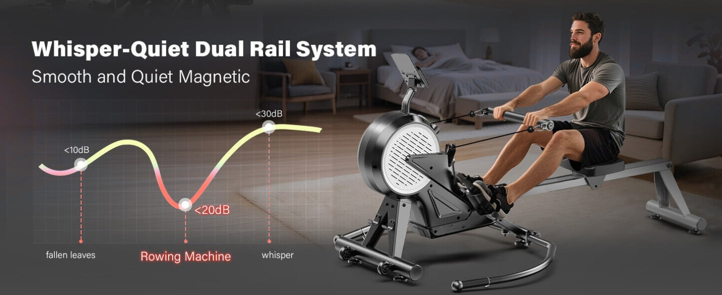 A man working out with a magnetic rowing machine sold by 100 Spartans