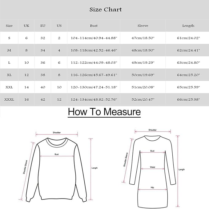 Size chart for clothing with measurements in various units