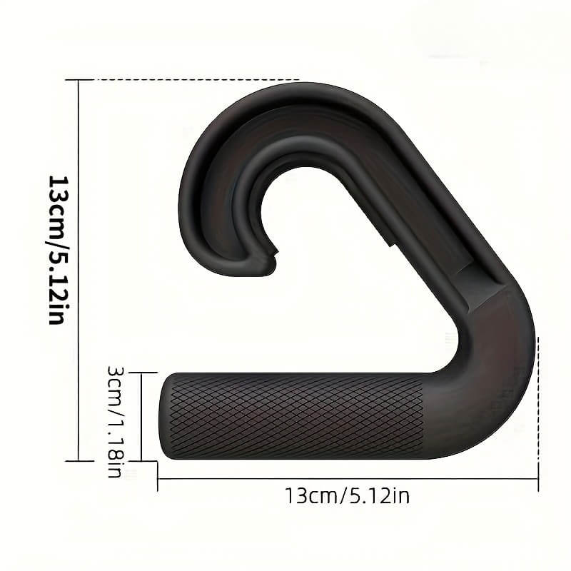 Black pull up grip with dimensions labeled.