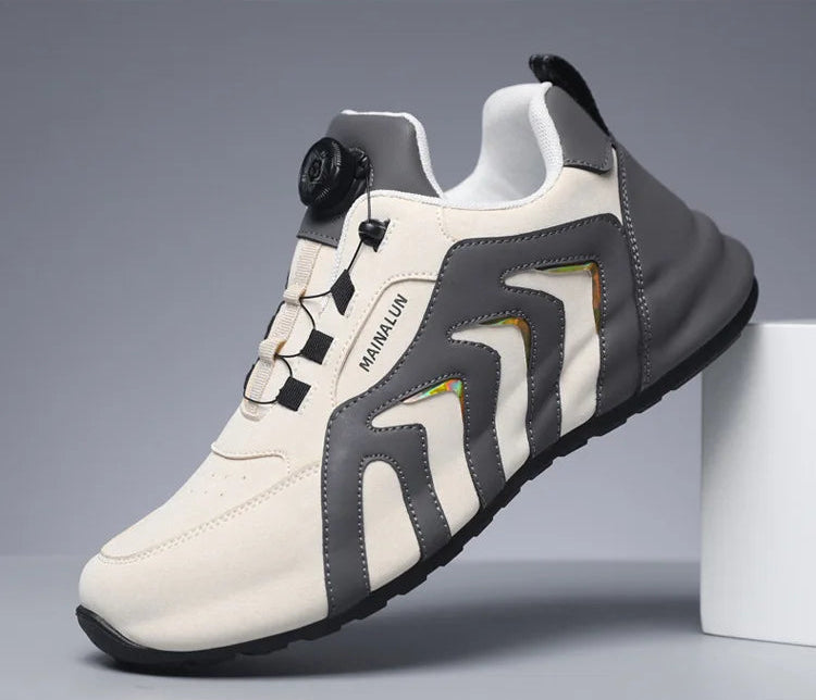 Cream and grey sneaker on a gray background 