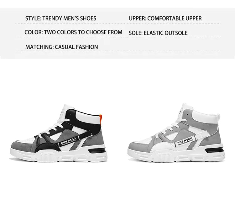 Trendy men's shoes with text describing features on a white background
