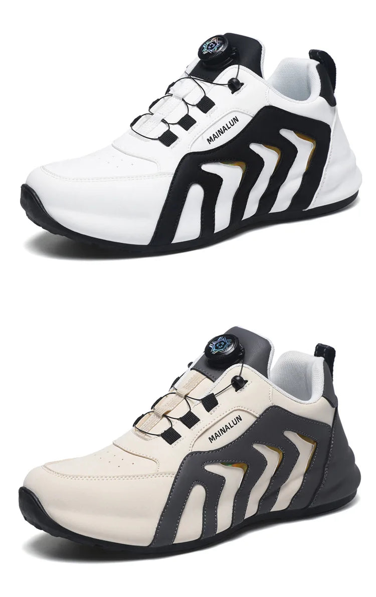 White and black athletic shoes with a white background
