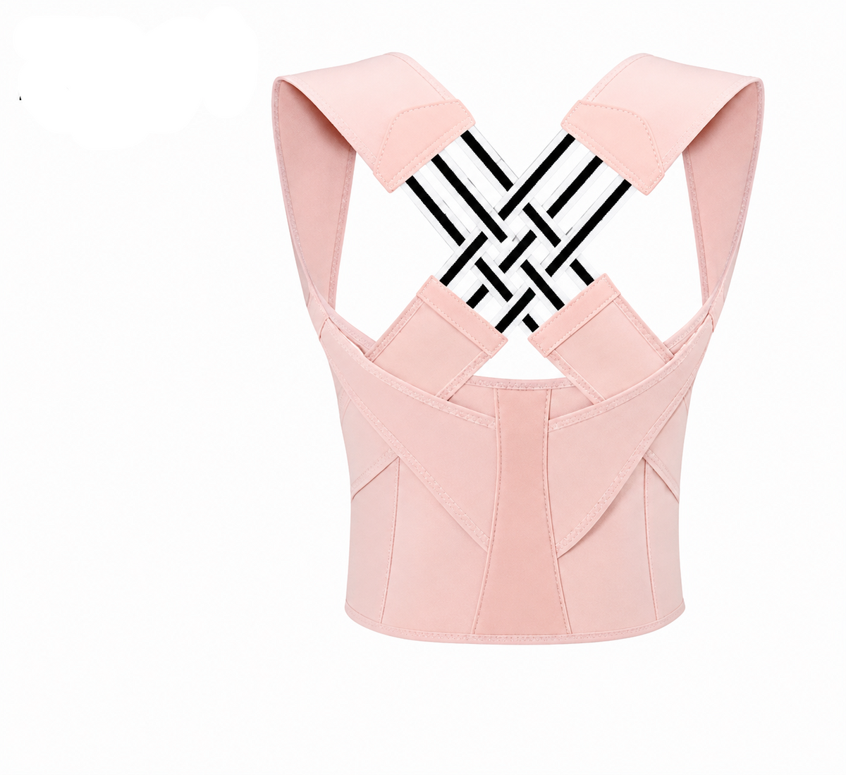 Pink posture corrector brace with adjustable straps and a black-and-white woven graphic overlay on the back straps, shown on a white background with '2pcs' text in the top left.