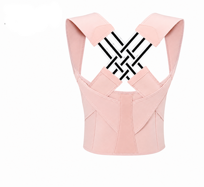 Pink posture corrector brace with adjustable straps and a black-and-white woven graphic overlay on the back straps, shown on a white background with '2pcs' text in the top left.