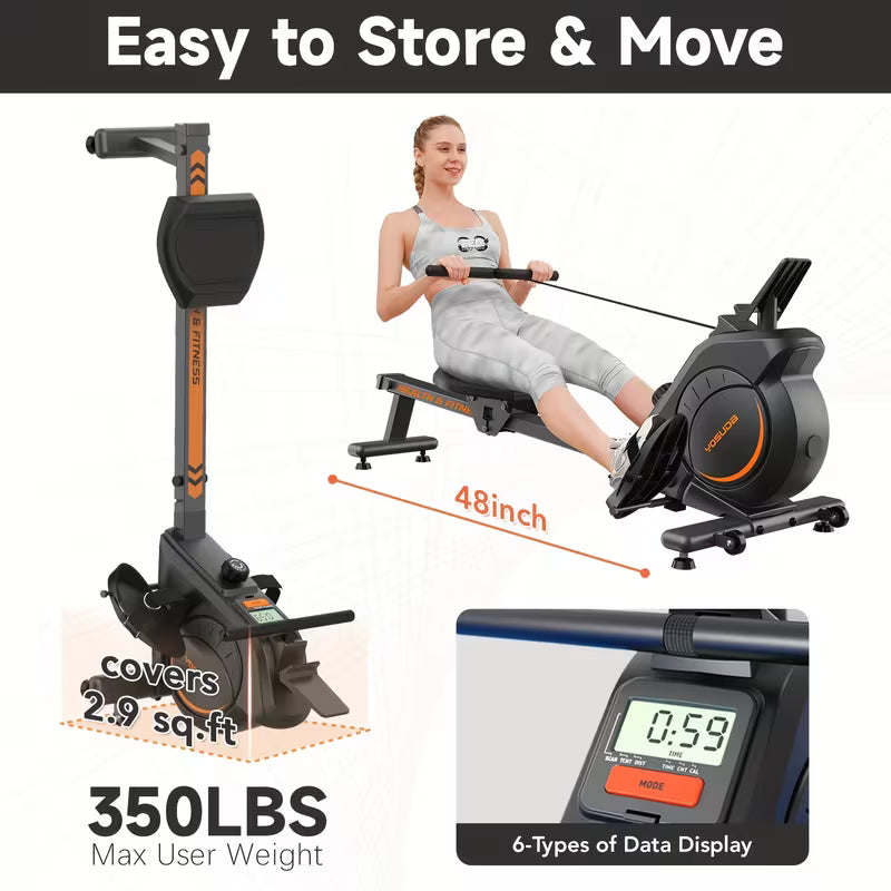A woman working out with a magnetic rowing machine​ sold by 100 Spartans