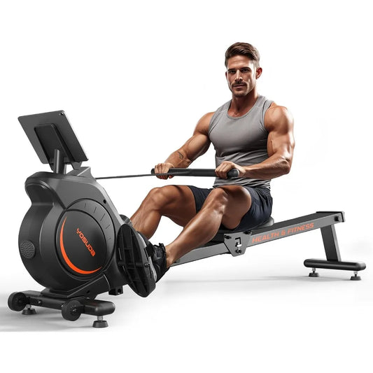 A man working out with a magnetic rowing machine​ sold by 100 Spartans