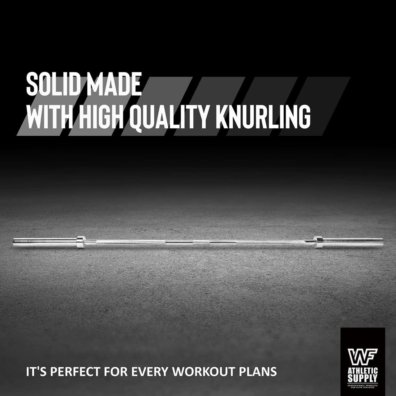 Barbell bar sold by 100 Spartans for workouts on a dark background