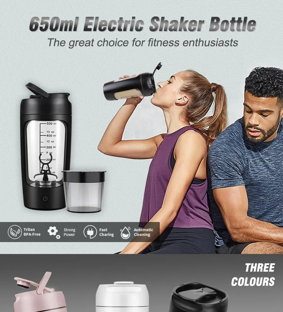A woman drinking out of a black blender water bottle sold by 100 Spartans