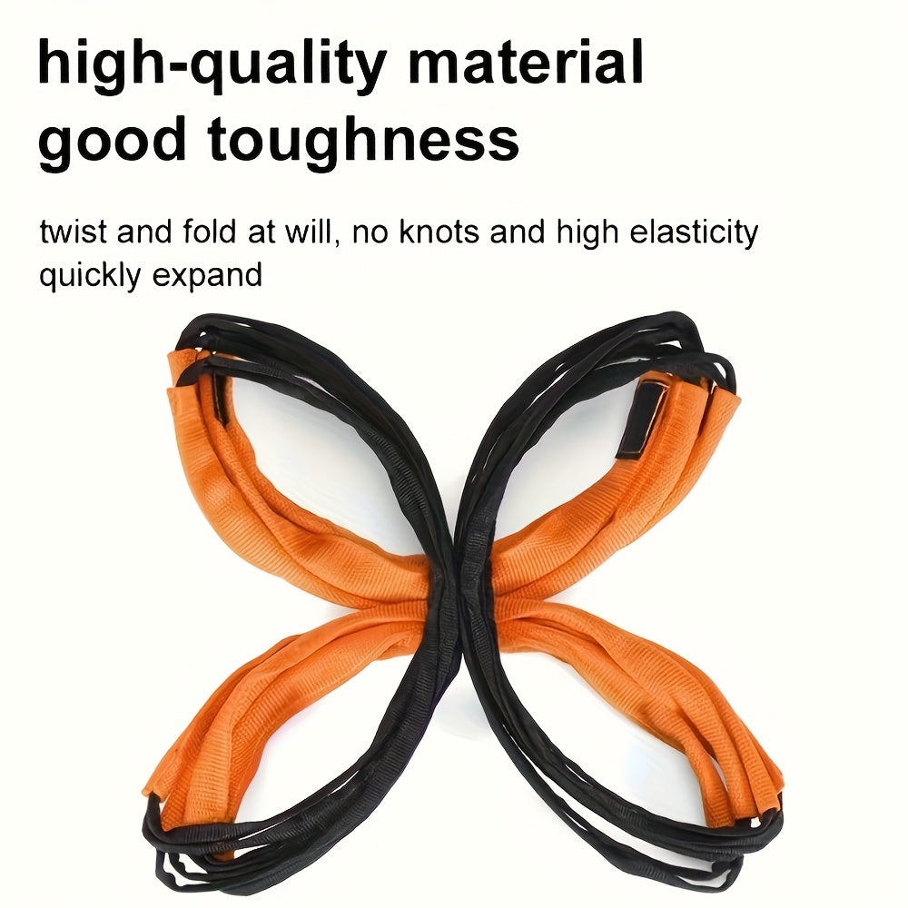 Orange and black agility ladder with text highlighting their properties on a white background